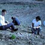 L to R: Aaron Plunkett, Nancy Rufenacht and Laureano Clavero at discovery site the moment at which Laureano found the first tooth as Aaron, coincidentally just happened to be serenading him with a Irish bone solo.