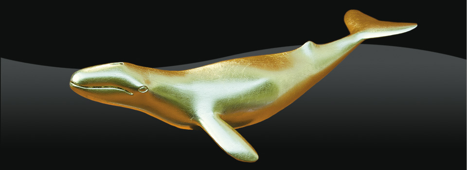<b>Ojaicetidae</b> - Gold leaf sculpture, beautifully sculptured artist interpretation of California's 25,000,000 year old fossil whales